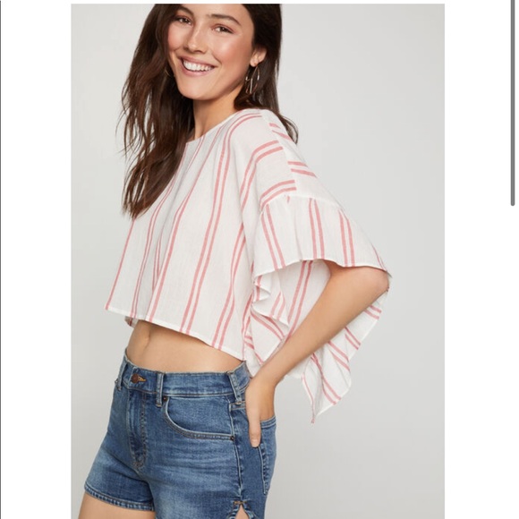 NEW BCBGeneration Ruffle Sleeve Striped Top - Picture 4 of 8